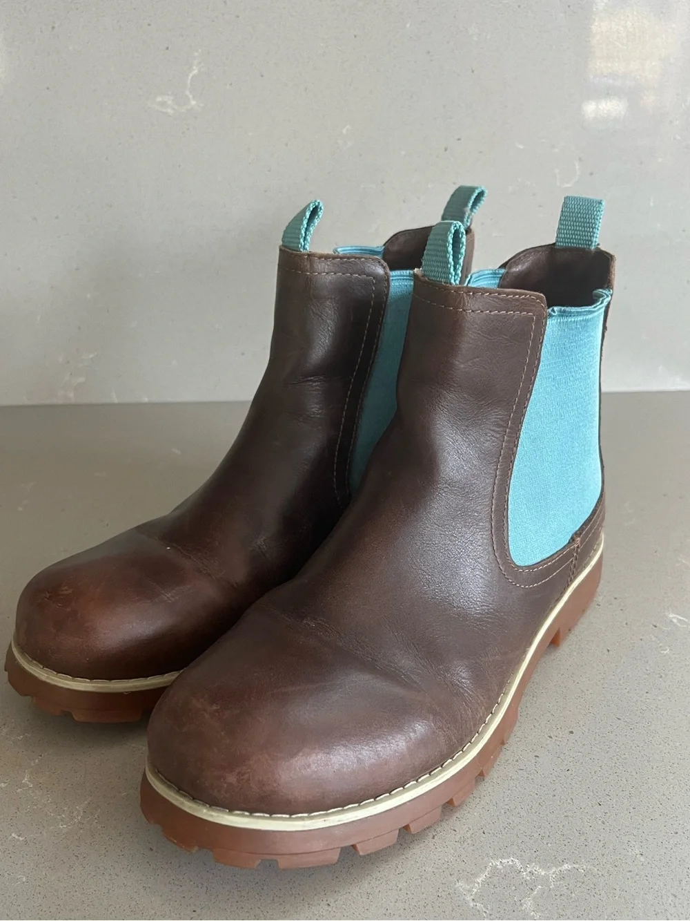Camper Brutus Chelsea Ankle Boots Brown Leather Blue Elastic EU 37/US 6.5-7